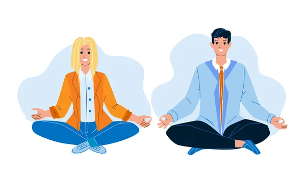 Lotus Yoga Poz Veren Çift Birlikte Oturan Vektör — Stok Vektör