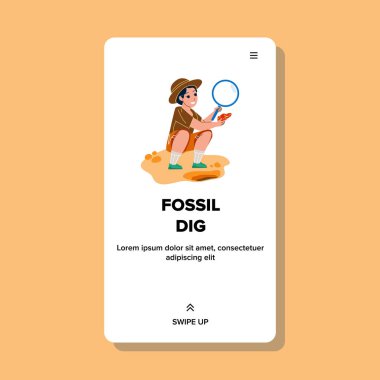 Arkeoloji Fosil Kazısı Öğrenci Kız Vektörü Yapıyor