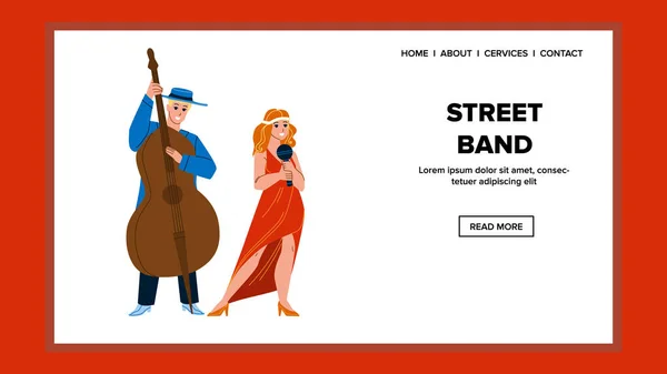 Street Band Gente interpretando canción al aire libre Vector — Vector de stock