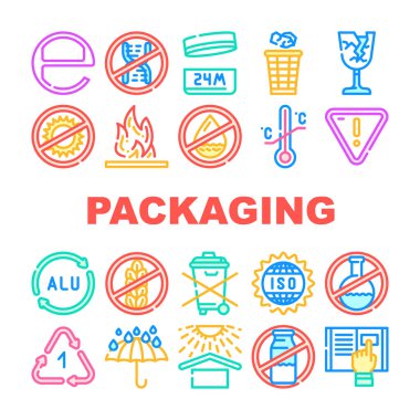 Paketleme Endüstriyel İşaretleme Simgeleri Vektörü Ayarladı