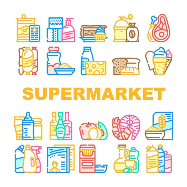 Supermarket Dział Sprzedaży Ikony Set Vector — Wektor stockowy
