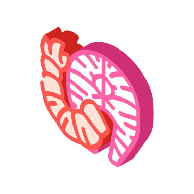 deniz ürünü balık ve karides izometrik ikon vektör çizimi