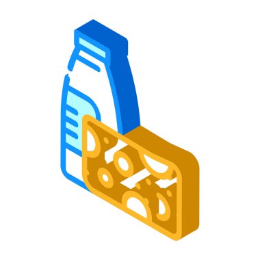 süt ve peynir ürünü izometrik ikon vektör çizimi