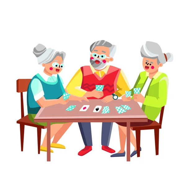 Las personas mayores jugando a las cartas Juego Juntos Vector — Vector de stock
