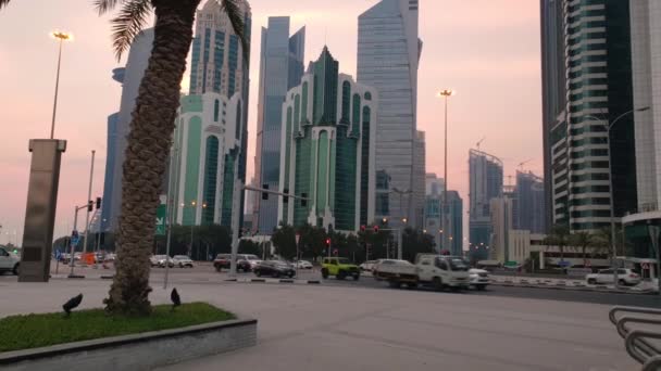 Doha Corniche Doha Qatar Сайті Sheraton Park Sunset Set Shoot — стокове відео