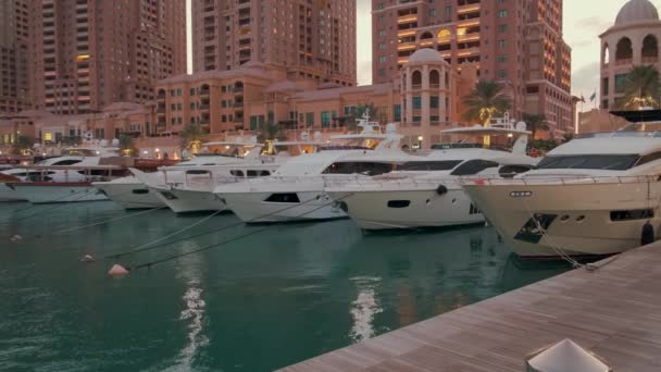 Porto Arabia Marina Dans Perle Doha Qatar Coucher Soleil Panoramique — Video