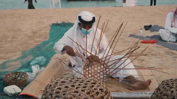 Katara Tenth Traditional Dhow Festival Doha Qatar Afternoon Shot Showing — Stock Video