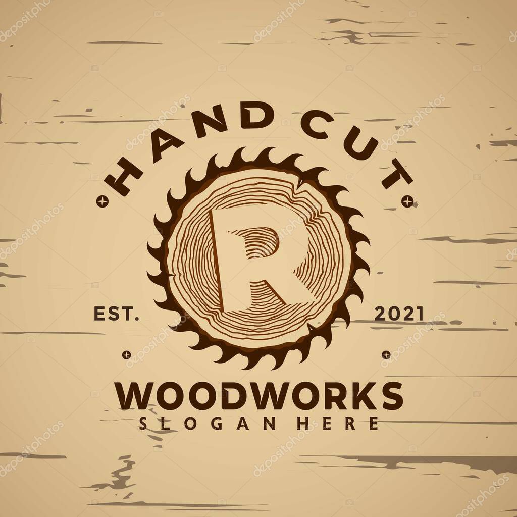 Letter R Wood Working Vintage logo design element vector illustration