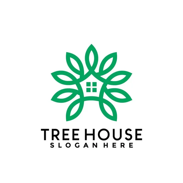 Logo Tree House Leaves Illustration Vectorielle Design Logos Exclusifs — Image vectorielle