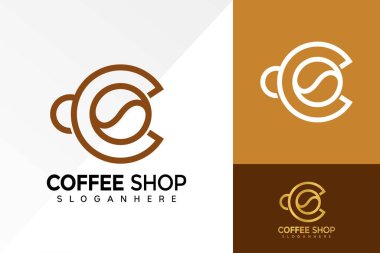 C Harfi Kahve Dükkanı Logosu Tasarımı, Kahve İşletmeleri Logosu vektörü, Modern logo, Logo Tasarımları Vektör Resimleri Şablonu