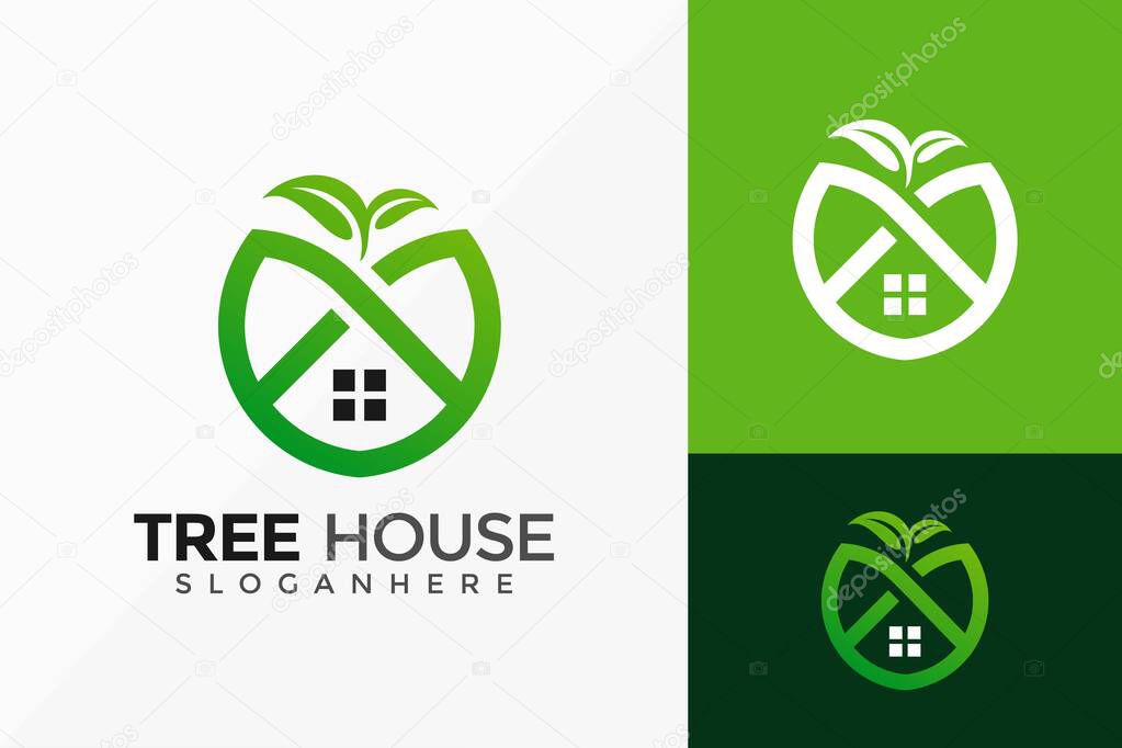 Green House and Tree Home Logo Design, Minimalist Logos Designs Vector Illustration Template