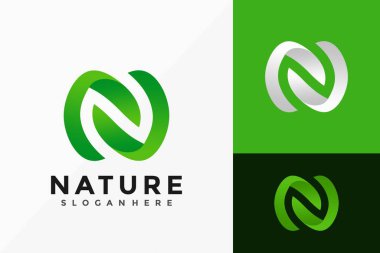 Harf N Doğa Yaprak Logosu Tasarımı, Yaratıcı Modern Logolar Vektör İllüstrasyon Şablonu Tasarımı