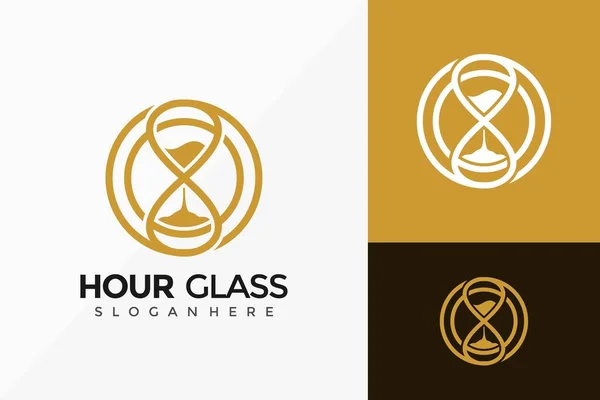 Altın Çember Saat Cam Logo Tasarımı, Yaratıcı Modern Logolar Vektör Çizim Şablonu