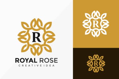 Lüks Çizgi Sanat Royal Rose Logo Vektör Tasarımı. Şablon için soyut amblem, tasarım konsepti, logolar, logotip ögesi.