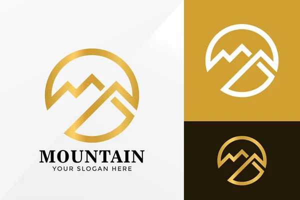 Cirkel Golden Mountain Logo Design Varumärke Identitetslogotyper Vektor Modern Logotyp — Stock vektor