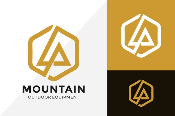 Mountain Utomhus Utrustning Logotyp Design Varumärke Identitet Logos Designar Vektor — Stock vektor