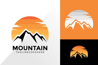 Dağ ve Günbatımı Logo Tasarımı, Marka Kimlik Logoları Vektör İllüstrasyon Şablonu Tasarımı