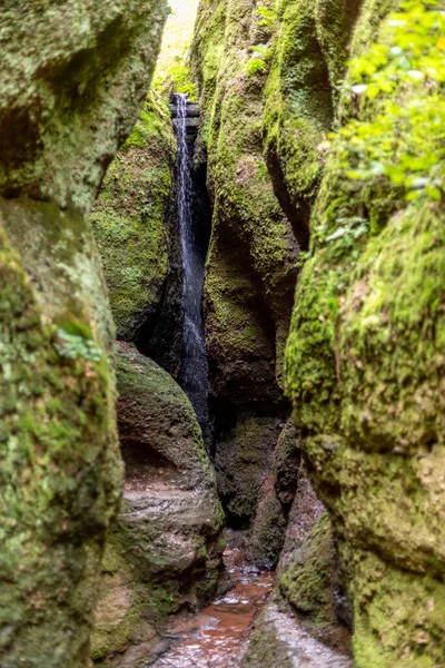Percorso Acqua Lungo Rocce Coperte Muschio Nella Drachenschlucht Dragon Gorge — Foto Stock