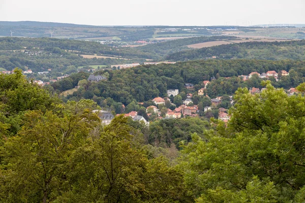 Widok Krajobraz Wzgórzami Lasem Wokół Miasta Eisenach — Zdjęcie stockowe