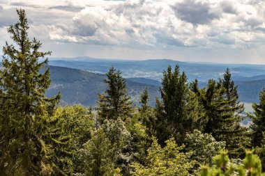 Thüringen 'deki Rennsteig yakınlarındaki büyük Inselsberg dağından manzara