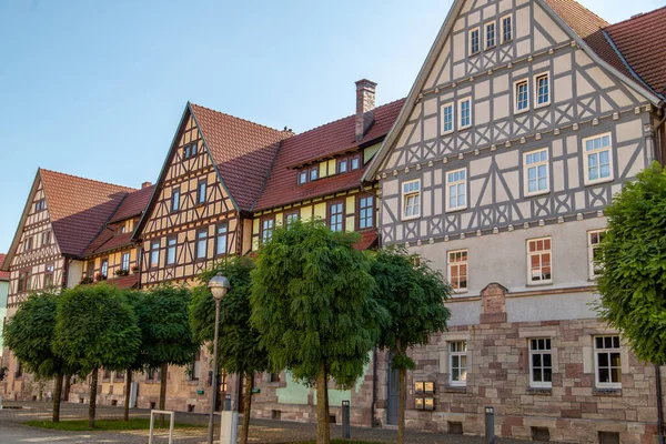 Façades Maisons Historiques Colombages Arbres Wasungen Thuringe — Photo