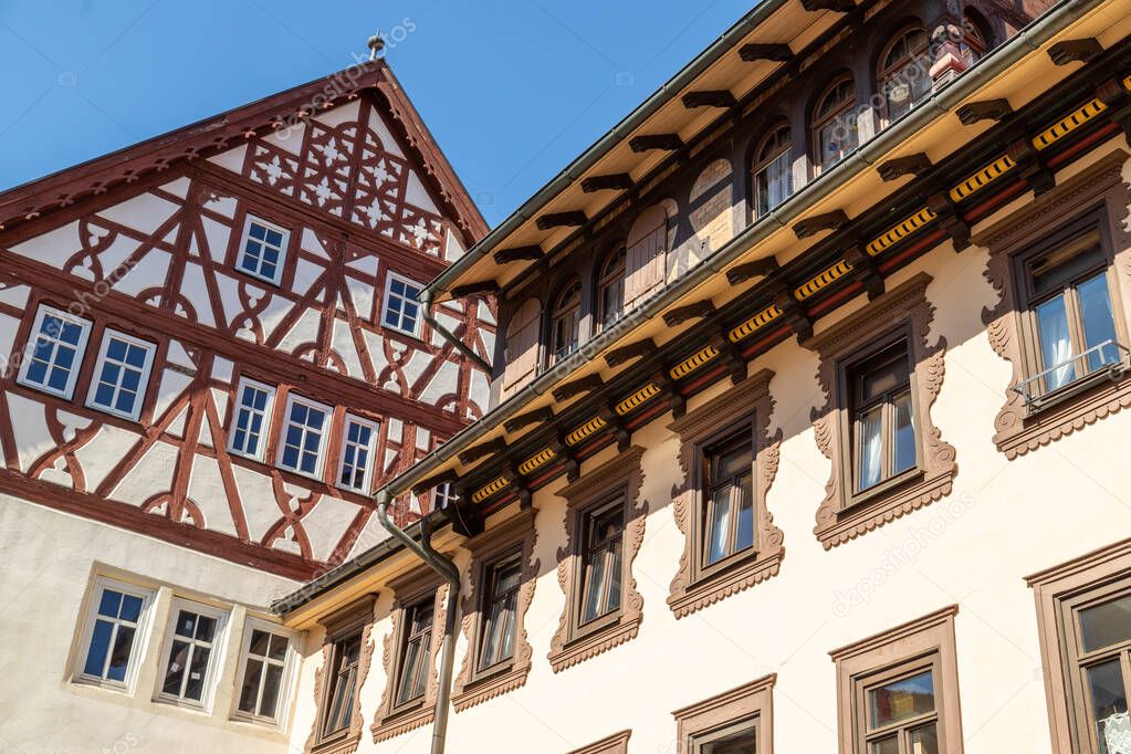 Historic half-timbered house called Henneberger Haus in Meiningen, Thuringia