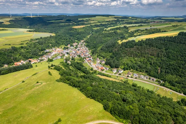 Widok Powietrza Krajobraz Nadrenii Palatynatu Niemcy Rzece Glan Wioską Jeckenbach — Zdjęcie stockowe