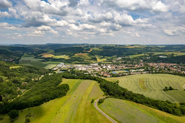 Widok Powietrza Krajobraz Nadrenii Palatynatu Niemcy Rzece Glan Miastem Meisenheim — Zdjęcie stockowe