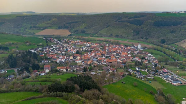 Widok Powietrza Krajobraz Nadrenii Palatynatu Niemcy Nad Rzeką Glan Wioską — Zdjęcie stockowe