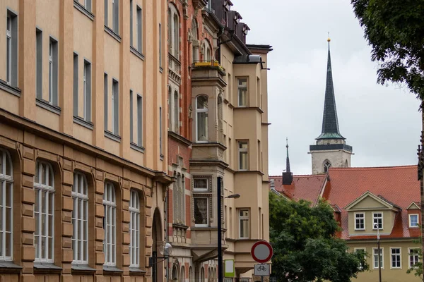 Ulica Erfurcie Czwartek Zabytkowymi Fasadami Domów Obrazek Stockowy