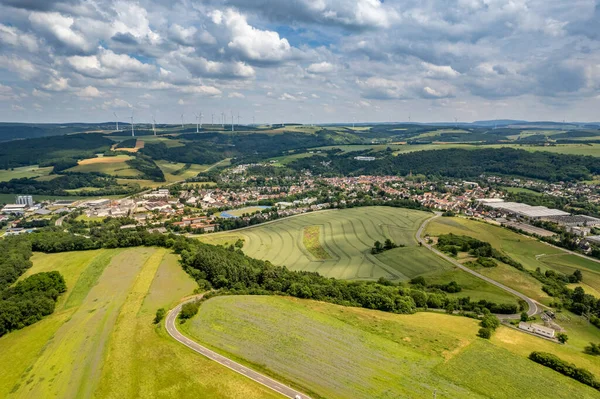 Luftaufnahme Einer Landschaft Rheinland Pfalz Der Glan Mit Der Stadt Stockbild