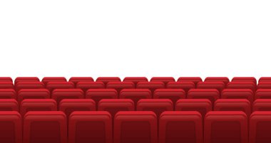 Sinema kırmızı koltukları. Boş sıra kırmızı sinema koltukları, sinemanın içi. Sinema filmi prömiyeri olay vektörü illüstrasyonu