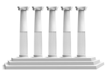 Gerçekçi tapınak sütunları. Mermer 3D merdiven podyumu olan antik Yunan sütunları. Antika sütunlar ön vektör illüstrasyonu