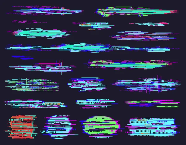 Éléments d'erreur Glitch. Images abstraites de bruit de pixel numérique, problèmes techniques. Ensemble d'illustration vectorielle d'élément d'erreur d'écran d'ordinateur — Image vectorielle
