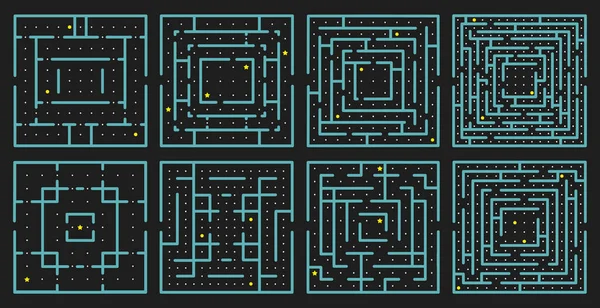 Maze Arcade-Spiel. Rechteck-Labyrinth-Puzzle, Arcade-Labyrinth Rätsel, Kinder pädagogische Labyrinth-Spiel. Labyrinth Quest Vektor Illustration Set — Stockvektor
