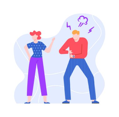 Bekleyen erkek kadın ve izlemek için sinir bozucu şov