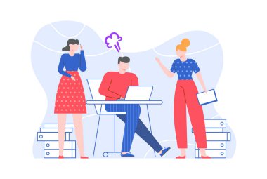 Ofis çalışanı talimatları dinler ve sinirlenir.