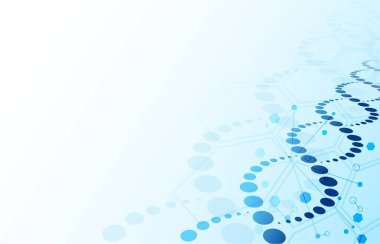 DNA geçmişi. Metin, genom mühendisliği konsepti için kopyalama alanı olan mavi soyut sarmal biyoteknoloji ve altıgen moleküler dokusu