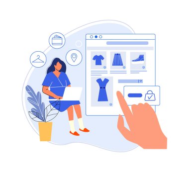 İnternetten kıyafet seçen bir kadın