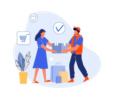 Kurye eve bir paket getirdi. Vektör gönderimi