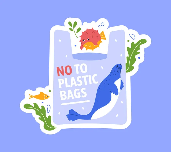 Немає пластикової сумки в морі і океані — стоковий вектор