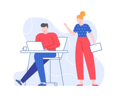 Patron iş kadını ve ofis çalışanı, iş durumu.