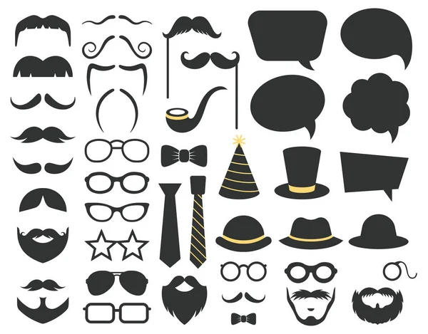 Babalar Günü fotoğraf kabini aksesuarı. Fotoğraf kabini konuşma balonu, bıyıklar, gözlük ve sakal desteği. Mutlu Babalar Günü fotoğraf dekorasyonu vektör illüstrasyonu seti