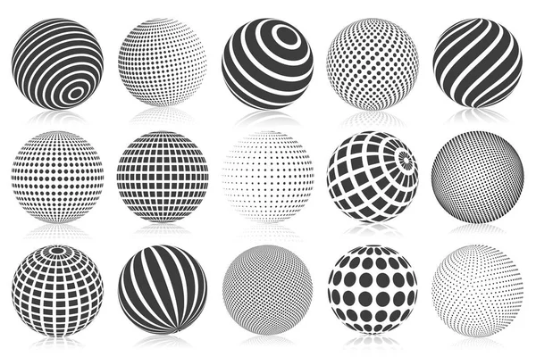 三次元球面の半分を点線で示した。ストリップ、点線、チェックされた3D球、抽象的な球のボール。極小半球分離ベクトル記号セット — ストックベクタ