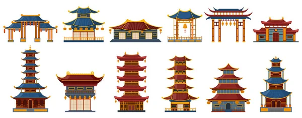 Edificios Tradicionales Chinos Edificios Tradicionales Asiáticos Puerta Pagoda Templo Conjunto — Vector de stock