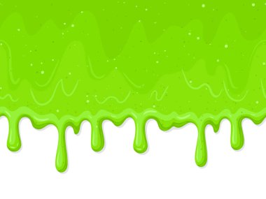 Çizgi film yeşil arka planı damlıyor. Ürkütücü cadılar bayramı uzaylı balçık lekeleri, zehirli balçık vektör arkaplan çizimi. Yeşil çizgi film sümüğü sıçraması.