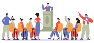 İşletme koçu eğitim ya da seminer verir. Vektör toplantı yöneticisi