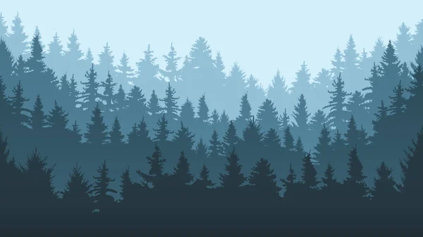 Paisaje del bosque de pinos. Vista del parque del abeto siempreverde, ilustración del fondo del vector del paisaje del bosque de coníferas. Naturaleza bosques siempreverdes panorama — Vector de stock