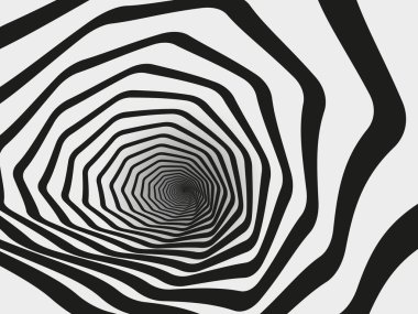 Hypnotic swirl tunnel. Spiral striped geometric funnel, hypnotic optical illusion vector background illustration. Abstract hypnotic tunnel clipart