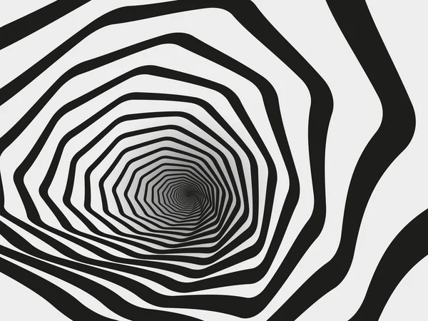 Hypnotic swirl tunnel. Spiral striped geometric funnel, hypnotic optical illusion vector background illustration. Abstract hypnotic tunnel — Stock Vector